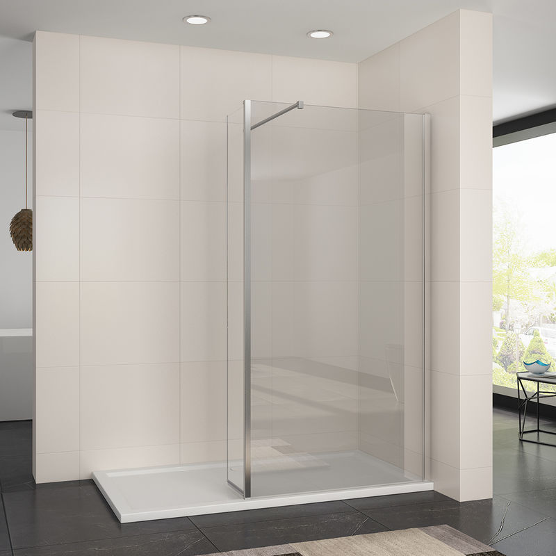 ELEGANT 900mm Walk In Wetroom Shower Enclosure 8mm Easy Clean Shower Glass Panel with 300mm Flipper Panel and 1500x900mm Shower Tray