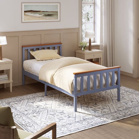 ELEGANT 90x190 Bed Frame Pine wood  Wooden Slat Support Platform Bed Grey Planking thickness 12MM