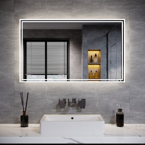 ELEGANT Aluminium Framed Horizontal Vertical Mirror Wall Mounted LED Illuminated Bathroom Mirror 1000x600mm with Sensor, Fast Anti-Fog