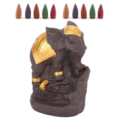 Elegant Animal Shape Backflow Ceramic Incense Burner Holder Home Office OrnamentElephant with Gold Decor
