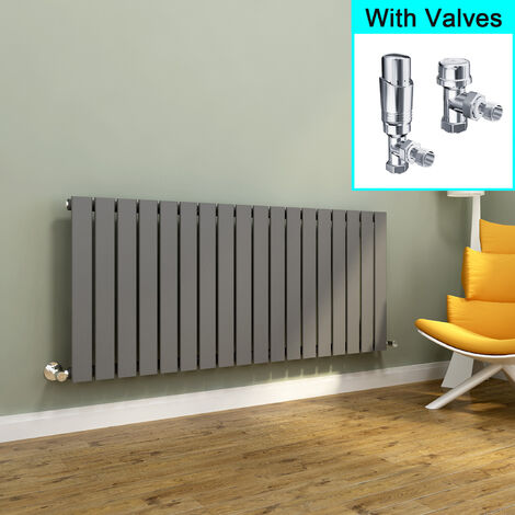 ELEGANT Anthracite Horizontal Flat Panel Radiator 600x1368mm Designer Radiator with Thermostatic Radiator Valves