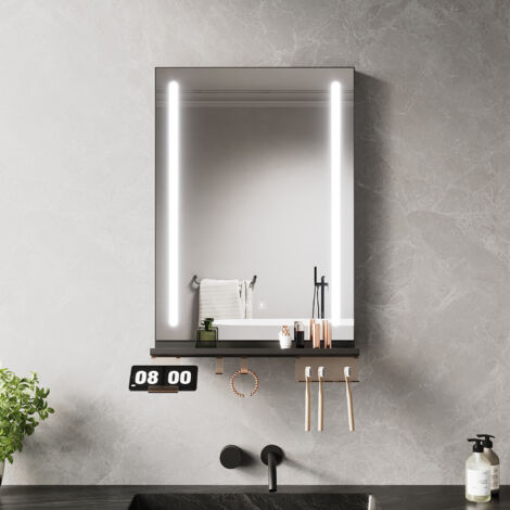 ELEGANT Anti-Fog LED Bathroom Mirror with Storage Shelf, 3 Color Lighting and Adjustable Lighting, 500×700, Dual Side Light Strips
