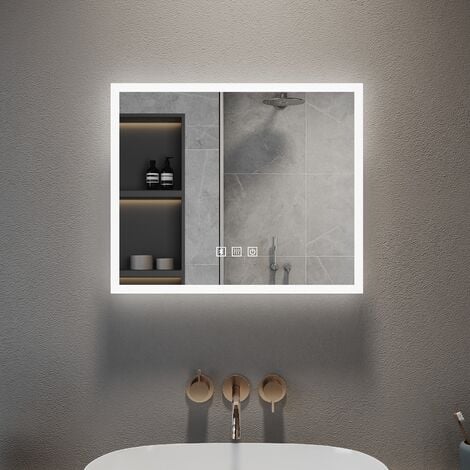 ELEGANT Anti-foggy Wall Mounted 600 x 500mm Mirror,LED Illuminated Bathroom Mirror with Shaver Socket and Bluetooth Speakers