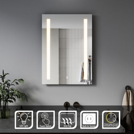 ELEGANT Anti-foggy Wall Mounted Bathroom LED Mirror 500 x 700mm with Shaver Socket, 4MM HD Sliver Mirror + Energy Efficient LED