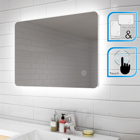 main image of "ELEGANT Backlit Illuminated LED Bathroom Mirror Horizontal Vertical Mirror 700x500mm Modern Mirror with Touch Sensor"