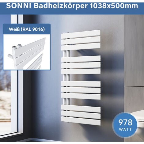 ELEGANT Badheizkörper Handtuchtrockner Handtuchwärmer Panel 1038x500mm Weiß Bad-Heizkörper Seitenanschluss 978 Watt