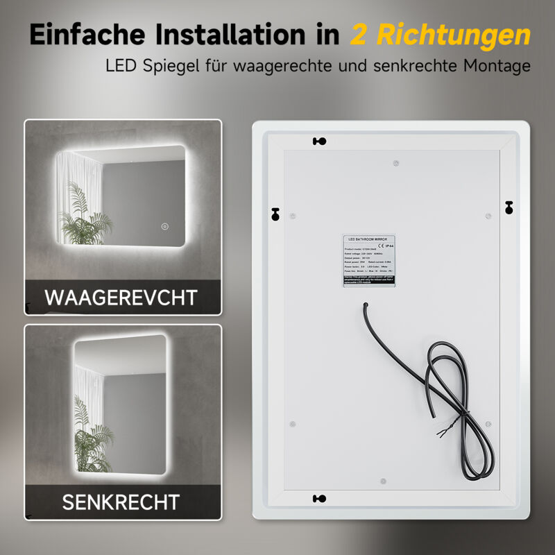 Elegant Badspiegel Mit Beleuchtung Lichtspiegel Led Spiegel 80 X 50 Cm Kaltweiss Ip44 Badezimmer Wandspiegel Mit Touch Schalter Beschlagfrei Badezimmerspiegel Gtbm0885