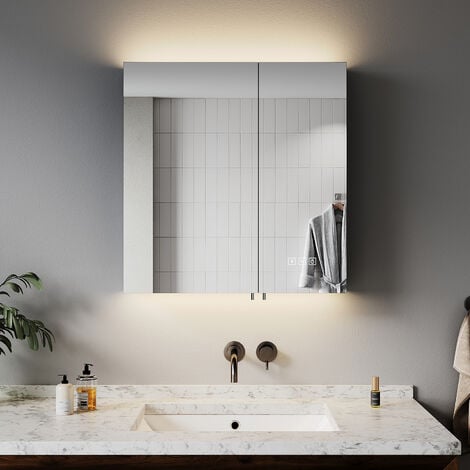ELEGANT Bathroom Cabinet LED Mirror Cabinet 630x650x130mm, Dimmable LED Illumiated + Anti-Fog + Shaver Socket + Bluetooth Function (2 Doors)