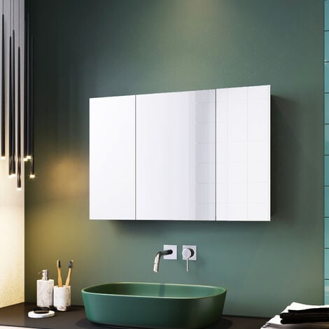 ELEGANT Bathroom Cabinet Triple Mirror Wall Mounted Stainless Steel 600 x 900 mm Modern Storage Cupboard Adjustable Shelves