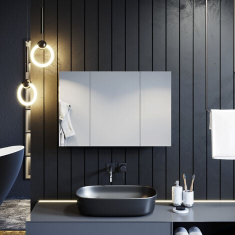 ELEGANT Bathroom Cabinet Triple Mirror Wall Mounted Stainless Steel Modern Storage Cupboard Adjustable Shelves 600 x 900 mm