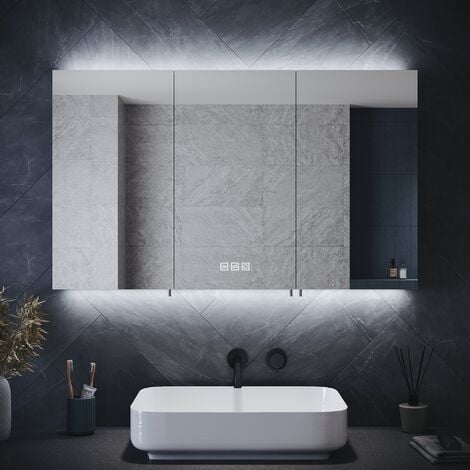 ELEGANT Bathroom Cabinet with Shaver Socket Bathroom Mirror Cabinet, Demister Pad + 3 Lighting Modes Dimmable LED Illumiated 1000x600mm