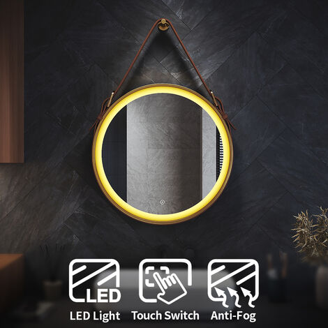 ELEGANT Bathroom LED Mirror 600 x 600 mm Round Gold Edge Wall Mounted Led Mirror with Belt, Demister Pad