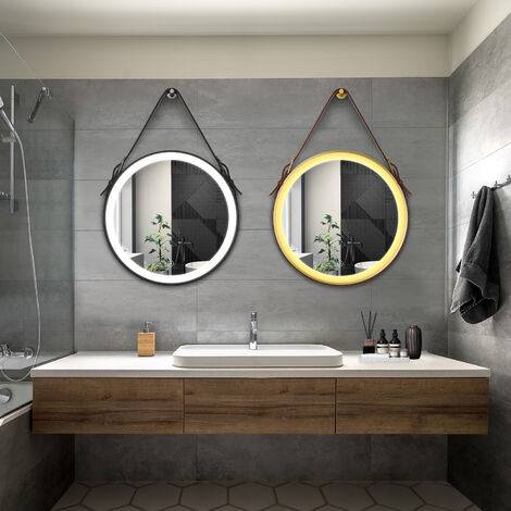 ELEGANT Bathroom LED Mirror Modern Wall Mounted Round Bathroom Mirror 600x600mm Black Frame + 600x600mm Gold Frame Both with Demister Pad