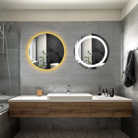 ELEGANT Bathroom LED Mirror Modern Wall Mounted Round Bathroom Mirror 600x600mm Frameless + 600x600mm Backlit Both with Demister Pad