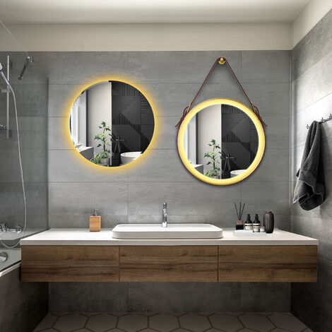 ELEGANT Bathroom LED Mirror Modern Wall Mounted Round Bathroom Mirror 600x600mm Frameless + 600x600mm Gold Frame Both with Demister Pad