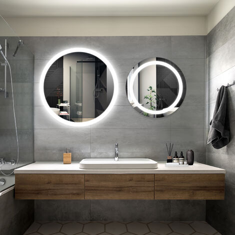 ELEGANT Bathroom LED Mirror Modern Wall Mounted Round Bathroom Mirror 800x800mm Acrylic Frame + 600x600mm Backlit Both with Demister Pad