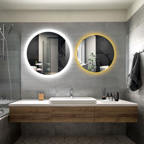 ELEGANT Bathroom LED Mirror Modern Wall Mounted Round Bathroom Mirror 800x800mm Acrylic Frame + 600x600mm Frameless Both with Demister Pad