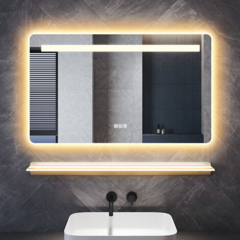 ELEGANT Bathroom LED Mirror with Shaver Socket Anti-Fog and 3 Lighting Modes Double Light Strips Illuminated Frosted Glass Shelf, Square 1000x600mm