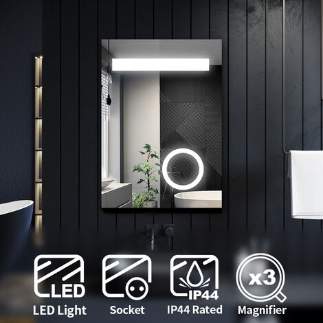 ELEGANT Bathroom Mirror Illuminated LED Magnifying Mirror 500x700mm with Shaver Socket Bathroom Mirror