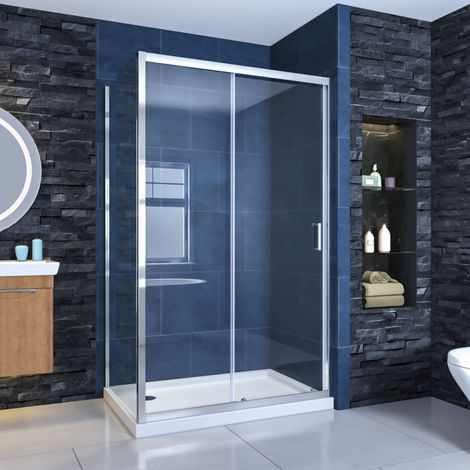 main image of "ELEGANT Bathroom Sliding Shower Enclosure 1200x900mm Shower Cubicle Reversible Shower Door with Side Panel"