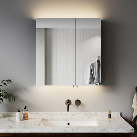 ELEGANT Bathrrom Wall Cabinet Illuminated LED Mirror with Shaver Socket, 3 Lighting Modes Dimmable LED Illumiated + Bluetooth Function 630x650x130mm
