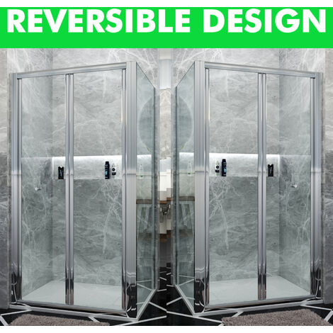 ELEGANT Bifold Shower Enclosure Glass Bathroom Screen Door Cubicle with Side Panel 800 x 800 mm