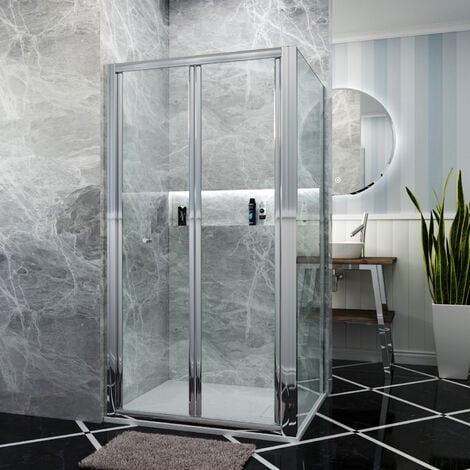 main image of "ELEGANT Bifold Shower Enclosure Glass Screen Door Cubicle + Side Panel"