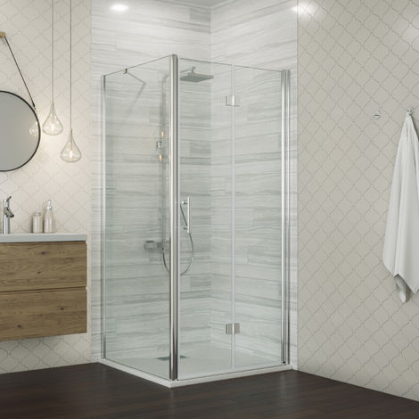 900 x 700 mm Bifold Shower Enclosure 6mm Glass Reversible Folding Shower Cubicle Door with Side Panel 