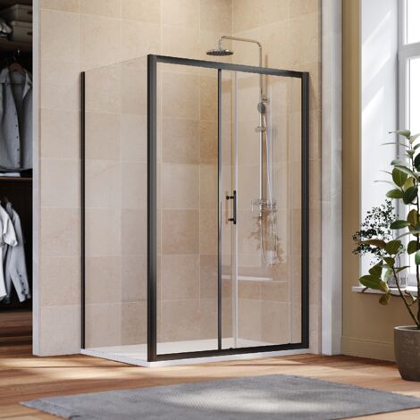 ELEGANT Black Frame Side Panel For Black Frame Sliding Shower Door, 6mm Safety Tempered Glass, 800x1850mm