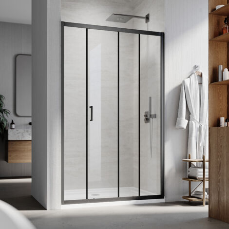 ELEGANT Black Frame Sliding Shower Door 6mm Toughened Glass Shower Screen Panel Reversible Shower Enclosure, 1200mm