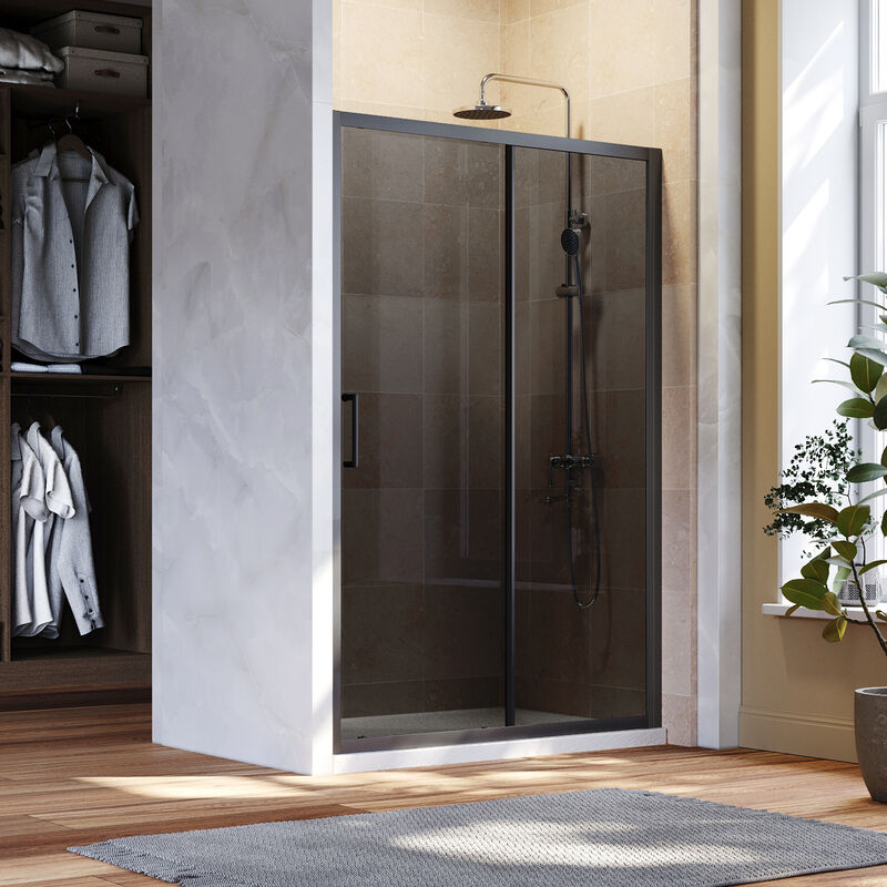 Black Sliding Shower Doors 1200 x 800 mm Bathroom 8mm Nano Glass Shower Enclosure Easy Clean with Anti-Slip Shower Tray and Waste - Elegant