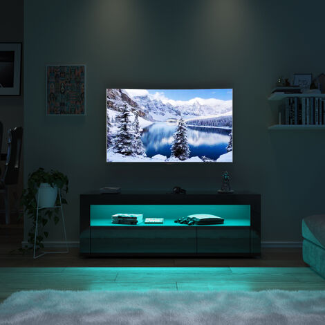 main image of "ELEGANT Black TV Cabinet High Gloss TV Cabinet Stand 1200mm with LED Lights TV Unit with Storage TV Stand"
