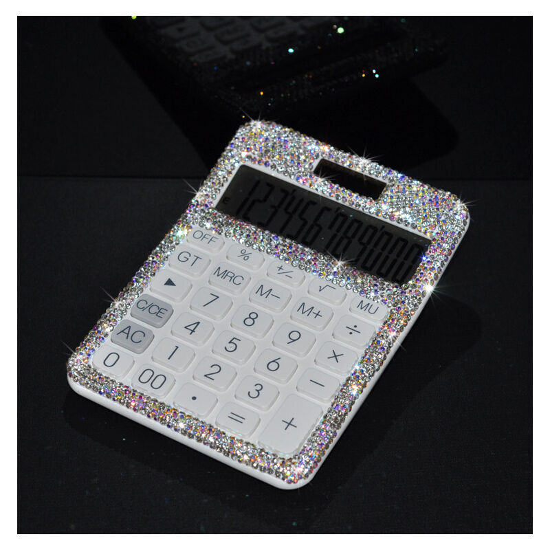 Shining House - légant Bling strass cristal éblouissant 12 chiffres solaire et batterie double alimentation grand écran lcd calculatrice de bureau