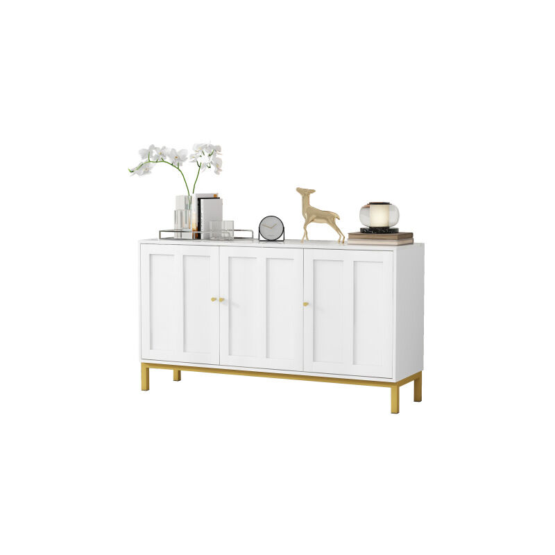 Élégant buffet 3 portes avec plateau en marbre pour la cuisine, le salon et la salle à manger (blanc)