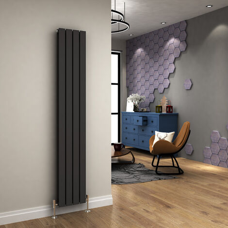 ELEGANT Central Heating Radiator 1800x304mm Vertical Anthracite Double Flat Panel + Chrome Thermostatic Radiator Valves
