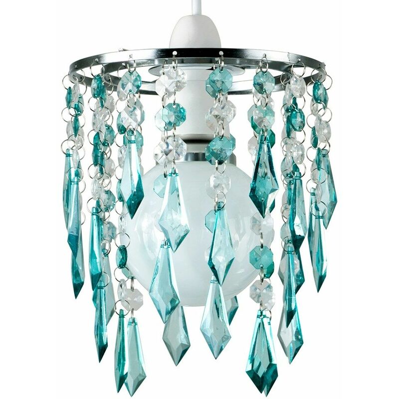 Elegant Chandelier Ceiling Pendant Light Shade with & Acrylic Jewel Droplets - Teal