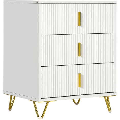 Elegant Chest of Three Drawers - White/Gold-Tone