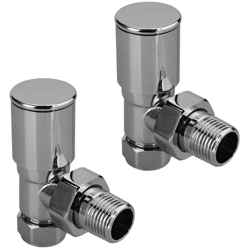 Chrome Radiator Valves Round 15mm Pair Modern Radiator Angled for Towel Rails Central Heating Radiators - Elegant