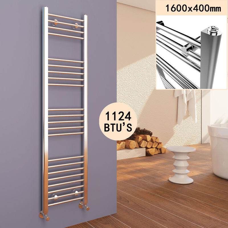 Chrome Heated Towel Rail Straight Designer Bathroom Radiator (1600x400mm) - Elegant