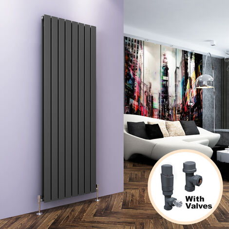 ELEGANT Designer Vertical Column Radiator Flat Panel Thermostatic Radiator Valves 1800 x 608 mm Anthracite Double Central Heating