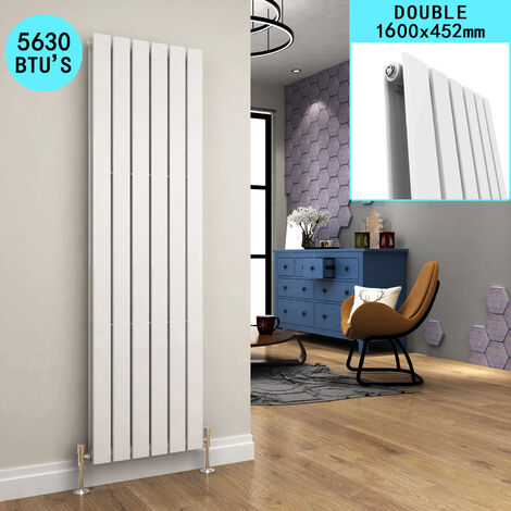 ELEGANT Designer White Wall/Floor Mounted Radiator Vertical Radiator 1600x452mm Double Flat Panel