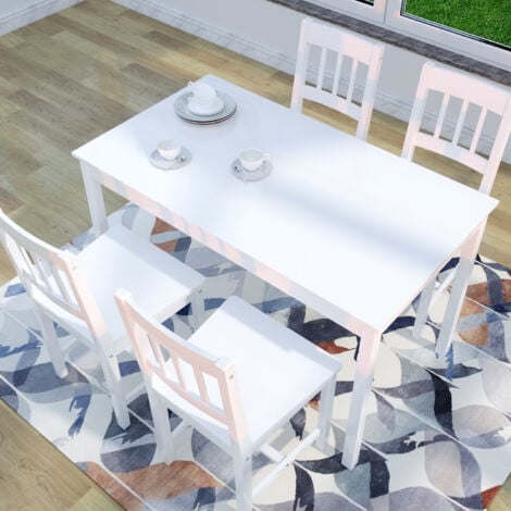 ELEGANT Dining Table with 4 Chairs, Solid Pine Wood Dining Room Set Nature White Living Room/Kitchen Furniture