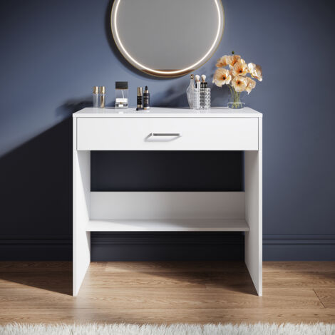 ELEGANT Dressing Table, Modern Bedroom High Gloss Dresser Table with 1 Drawers and Bottom Storage Board, Suitable for Bedrooms and Various Scenes, White, 800×400×750mm