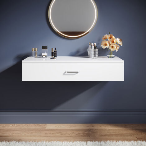 ELEGANT Dressing Table, Modern Bedroom High Gloss Dresser Table with 1 Large Drawers, Suitable for Bedrooms and Various Scenes, White, 1000×380×200mm