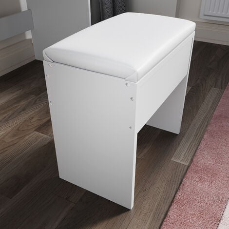 ELEGANT Dressing Table Stool Cushioned Stool Seat Bedroom White Wooden Makeup Stool 40x24x40cm