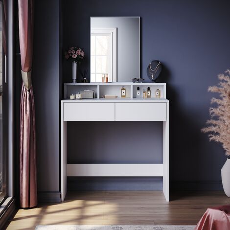 ELEGANT Dressing Table, Vanity Makeup Table with 3 Open Compartments and 2 Drawers, White Single Table