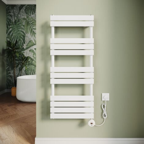 ELEGANT Electric Heated Towel Rail Smart WiFi Thermostatic Dryer Flat Panel Wall Mounted Warmer 600W White 1200x500mm