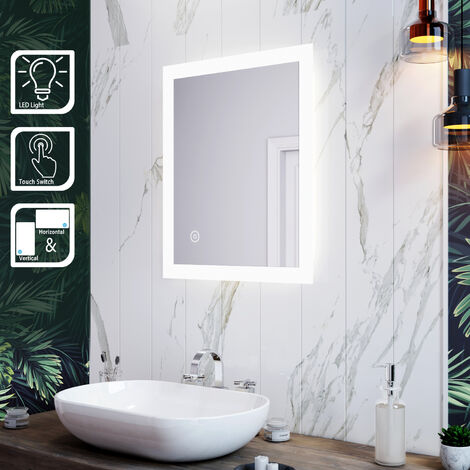 ELEGANT Energy Efficient LED Bathroom Mirror 600 x 500 mm Touch Sensor Horizontal Vertical Aluminium Frame