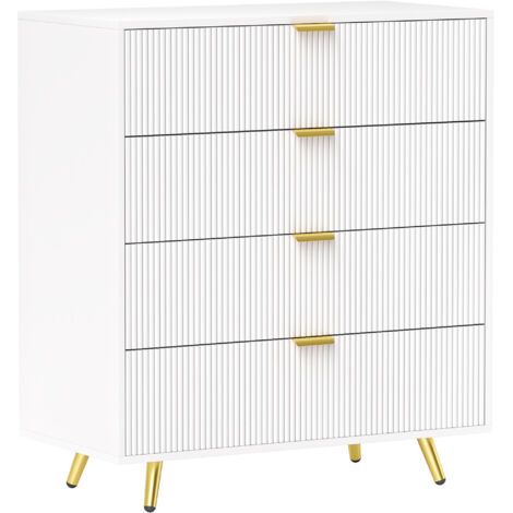 Elegant Four-Drawer Bedside Table - White