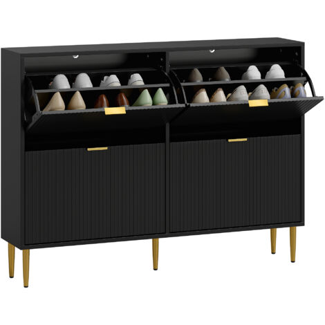 Elegant Four-Drawer Shoe Cabinet - Black